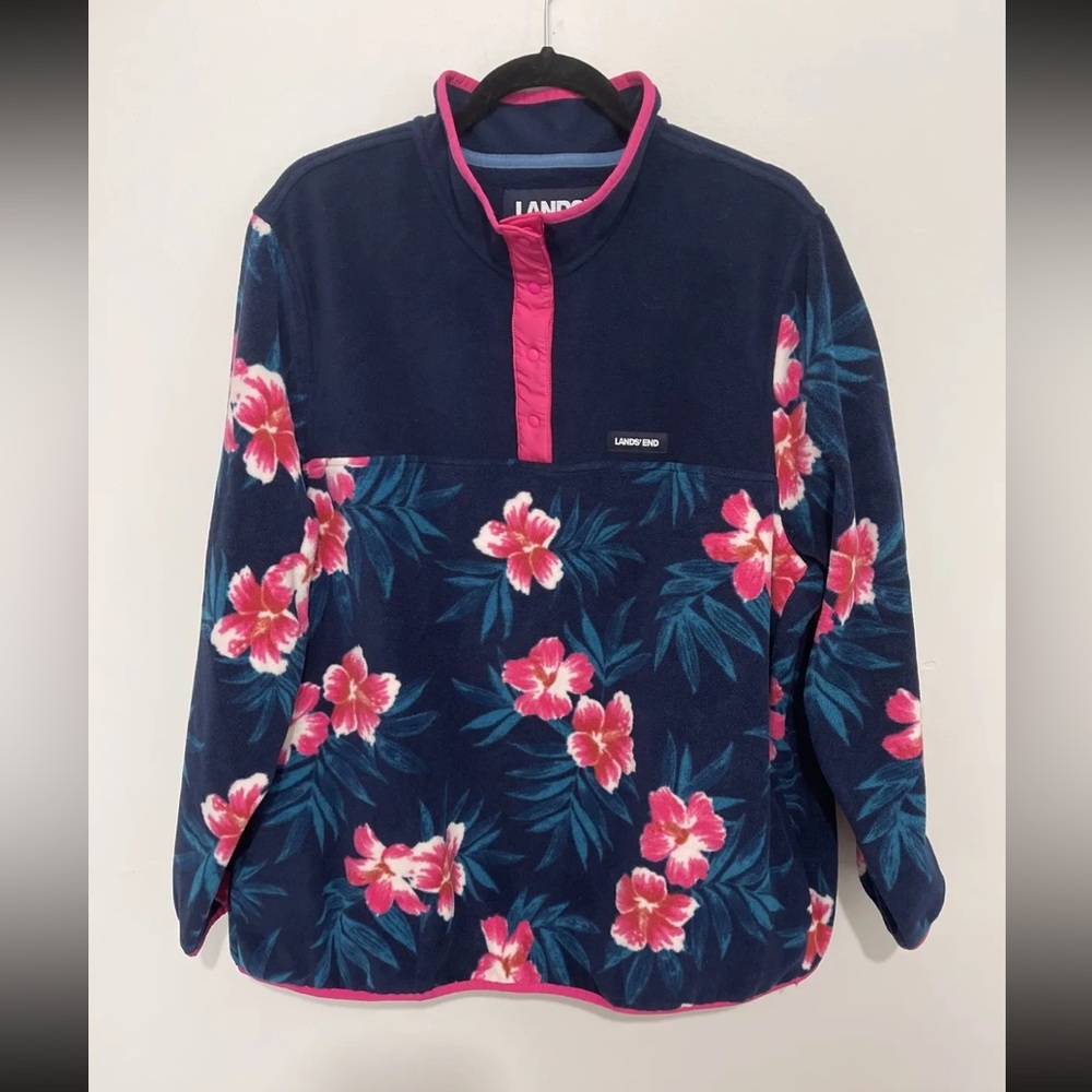 Lands End womens Fleece Floral pullover Sweater Size 2X